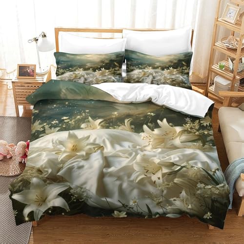 Housse de couette lys blancs pour chambre d'ado parure de lit double doux - 3