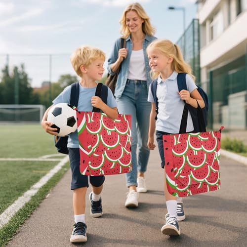 Bolsa para libros con bolsillo externo con cremallera y diseño de sandía de verano 6