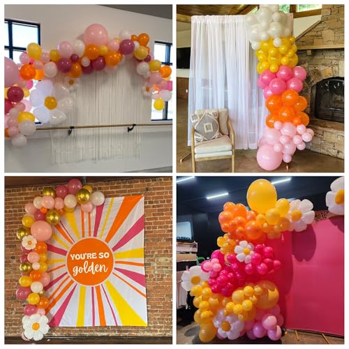 Image of Boho Daisy Balloons Arch Kit, 142Pcs Hot Pink and Orange Balloons Garland Kit 12 10 5 Inch Pink Orange Yellow Latex Balloons for Boho Girls Women Birthday Baby Shower Wedding Party Decoration