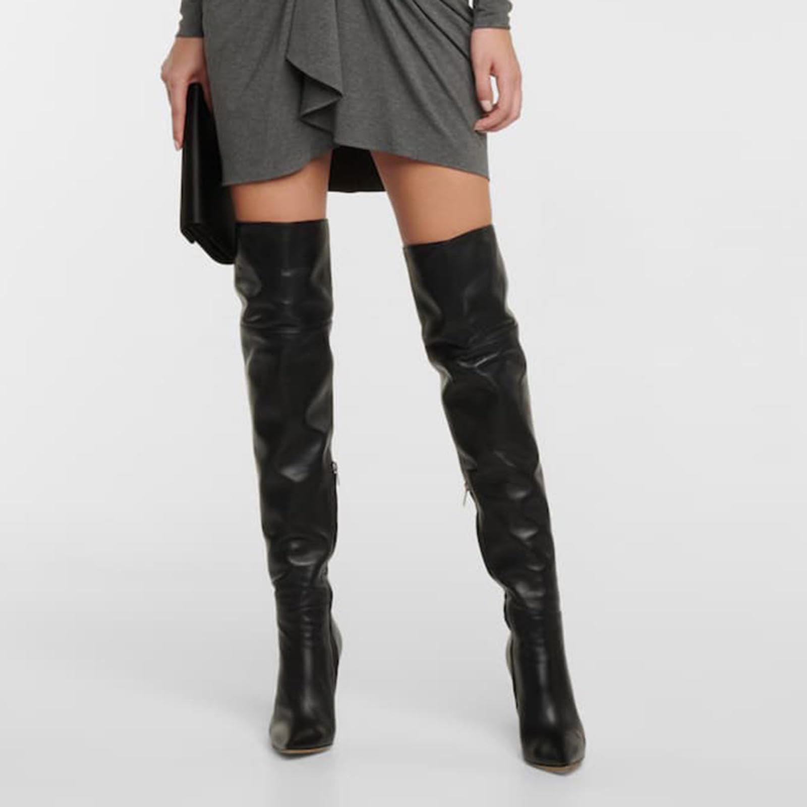 tacchi donna Tacco Alto 13 Cm Stivali Al Ginocchio Neri Versione Ampia,Black-41