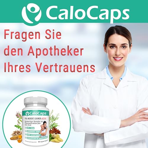 CaloCaps PRE WEIGHT GAINER | 11-Kräuter Bitterkomplex + Zink für Stoffwechsel & Nährstoffverwertung | Natürliche Unterstützung in Aufbauphasen & für Hardgainer | Vegan & Hochdosiert | 90 Kapseln