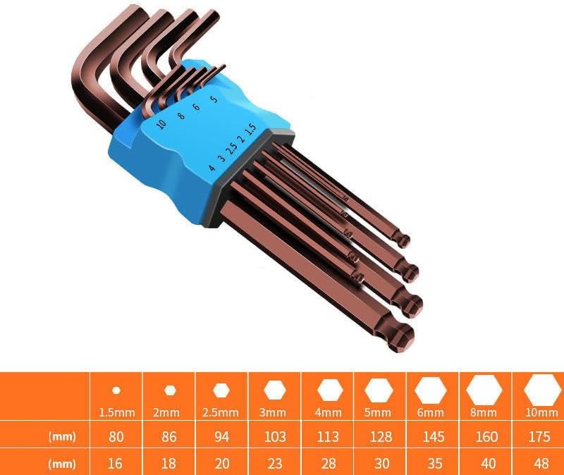 9 Piece Metric Ball End Long Arm Hex Key Set, Red