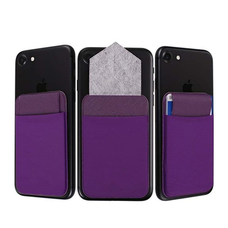 Image of Mizi (2 Pack Adhesive Phone Wallet with Flap, 4 Cards Holder for Back of Phone Stick on Phone Cases for iPhone /Android /Samsung Galaxy - (Pink /Purple)