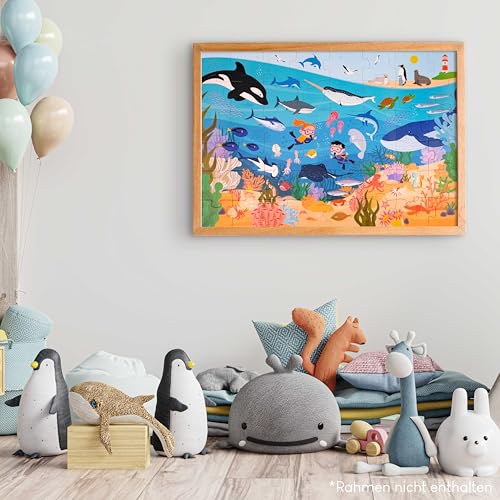 BONNYCO XXL Puzzle Kinder Meerestiere mit 48 Große Teile. Bodenpuzzle XXL 92 x 62 cm als Geschenke für Kinder. Puzzel Lernspielzeug für Jungs und Mädchen 2-8 Jahre