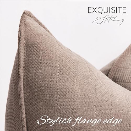 Image of ZWJD Khaki Pillow Covers 18x18 Set of 2 Chenille Throw Pillow Covers with Elegant Design Soft and Luxurious Decorative Throw Pillows for Couch, Bed, and Home Decor