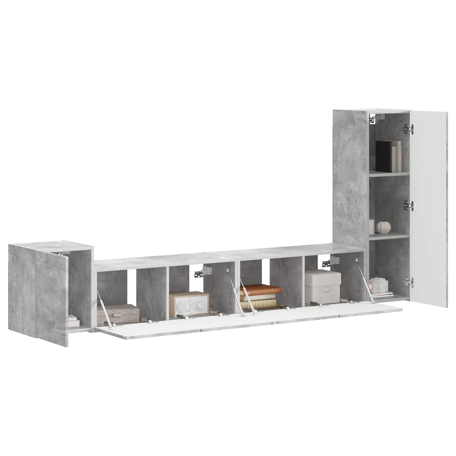 TV-Schrankset Wandmontiert 3-teilig, Beton Grau Holzwerkstoff, Modernes Media Center für Wohnzimmer, Elegantes Entertainment-Möbel mit Stauraum