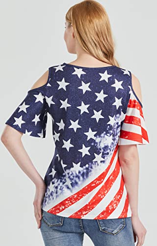Ineoyiya 4Th Of July Shirts Women American Flag Patriotic T Shirt Cold Shoulder Stars Stripes Short Sleeve Top Tees Xxl Blue #TOP5