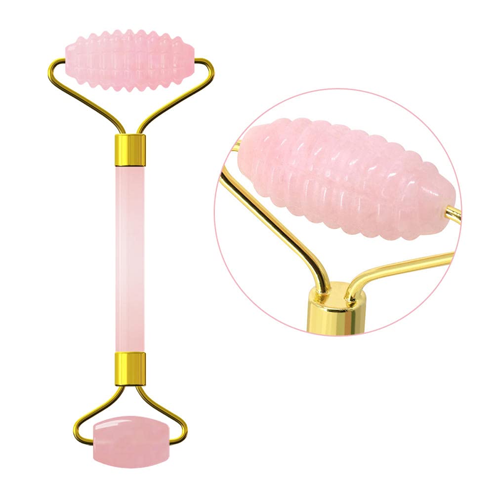 Set di raschietto a rullo di massaggio al quarzo rosa naturale per massaggi per il massaggio facciale occhi rilassante corpo guasha cura della pelle massaggiatore-Guasha-Yu.