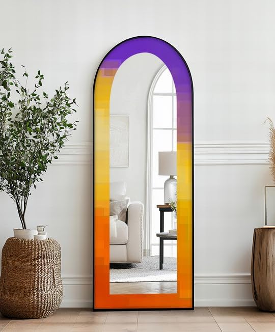 23,5’’W x 67’’H NeonGlow Radiance – Abstract Floor Mirror Arched Full Lenght Mirror - Arch Full Body Stained Floor Mirror with Black Frame with Silver Frame