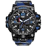 Richermall Men's Sports Analog Quartz Watch Dual Display Waterproof Digital Watches with LED Backlight relogio masculino (Blue-Camo)