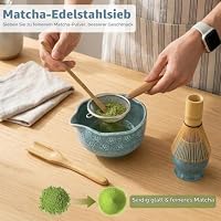 Matcha Set, 9er Macha Tea Set - Kirschblüten Matcha Schale, Chasen, Chashaku, Keramik-Besenhalter, Pulversieb, Teetuch, Japanisches Matcha Tee Set Matcha Starter Set, Eis Matcha Latte, Blau – Ansicht 4