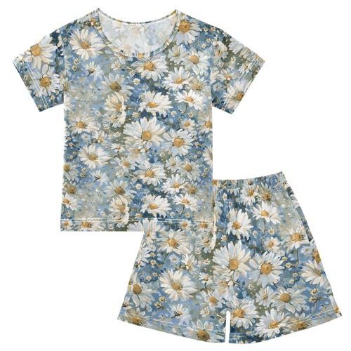 ALAZA Colorful Daisy Flowers Pajama Set Short Sleeve Sleepwear Soft Lounge Nightwear
