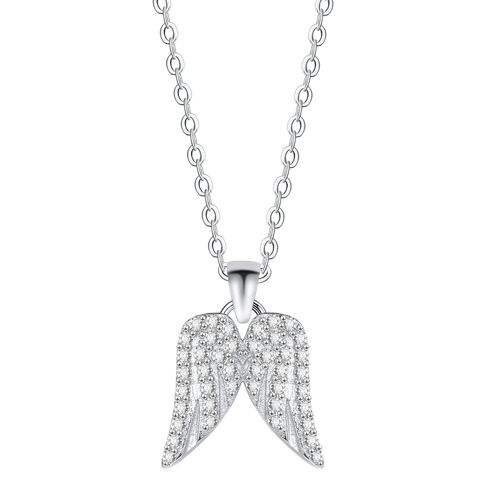 Sterling Silber Halskette mit Engelsflügeln und Zirkon für Frauen und Mädchen, 45 cm Kette mit Geschenkbox