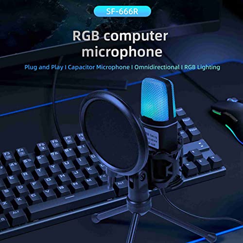 Bewinner USB Gaming Microphone for PC RGB Condenser Mic with Filter, Adjustable Tripod Stand, 9 Light Modes - Image 2
