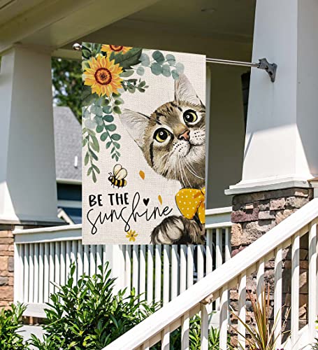 Summer Cat House Flags For Outdoor,Be The Sunshine Cat With Sunflowers Yard Flags For Outside,Seasonal Decorative Flag For Farmhouse Holiday Decoration 28X40 Inch Double Sided #TOP4