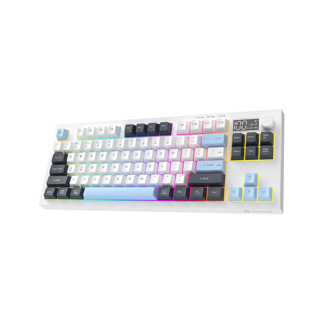 KARNAGE by EVM Visage Wireless RGB Gaming Keyboard | 84-Key Mecha-Membrane | Triple Mode BT 5.0/3.0 + 2.4G + Wired | Volume Knob & Display | Win/Mac | 19-Key Anti-Ghosting | White Blue-image-11
