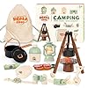 Kids Camping Toys Set – Pretend Play Camping Set with Food Toy, Spray Stove, Oil Lantern, Binoculars, Compass, Tableware, Watch & Storage Bag, Indoor Outdoor Toy for 3 4 5 6+ Year Old Boy Girl Gift