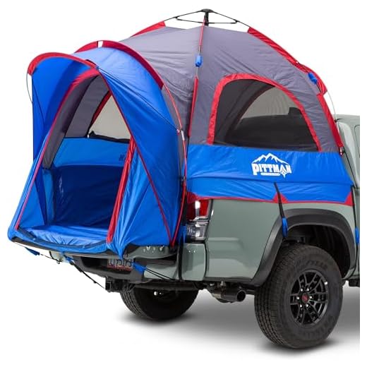 Pittman - Truck Bed Tent with EZ-UP Design - Mid Size - 5 ft - 5.2ft Pickup Truck Tent for Camping - Includes Rain Fly, Extra Wide Entry, Oversize Air Mesh & Porch Cover - Premium Pickup Bed Camper
