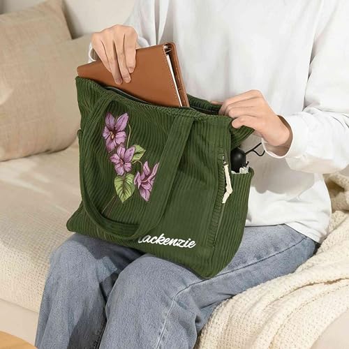 Bolso Tote personalizado de pana con cremallera lateral miniatura 4