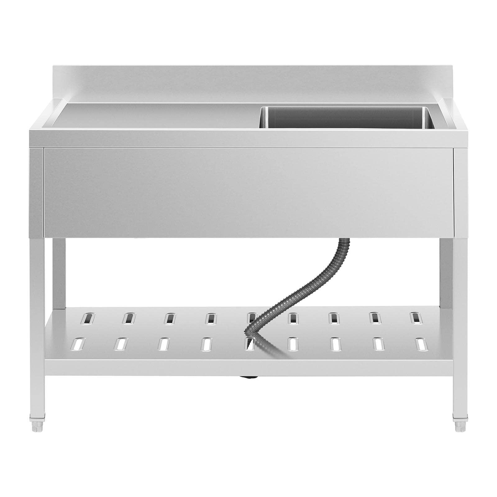 Royal Catering Évier Professionnel En Inox 1 Bac Plonge Sur Pied Professionnelle De Restaurant RCSSS-120X60-S (120 x 60 cm, Bac 49 x 42 x 24,5 cm, Avec Étagère, Dosseret 10 cm, Acier Inoxydable)