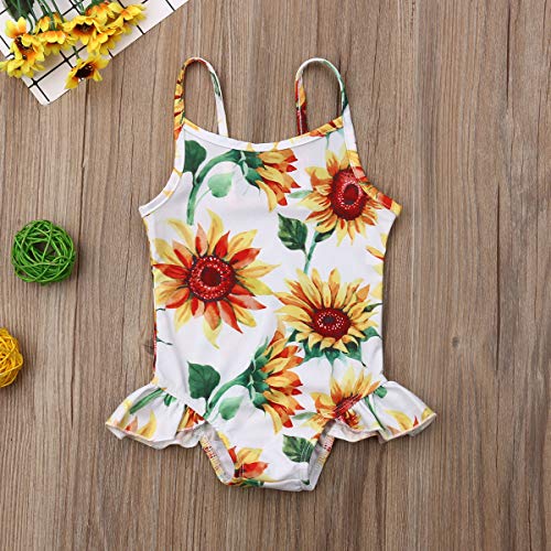 FIOMVA Infant Toddler Baby Girls Swimsuit Sunflower Ruffle Bottom One-Piece Swimwear Bathing Suit Tankini