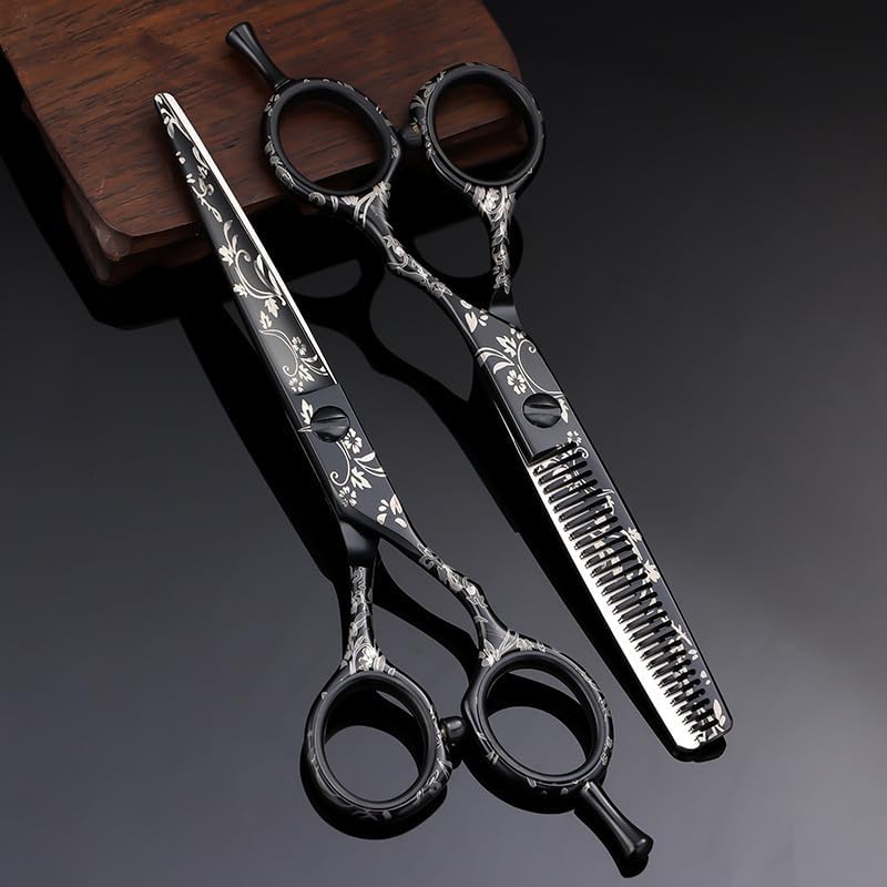 Hair Cutting Shears Kit, 6 Inch Professional Barber Hair Stylist Straight Tooth Haircut Special Haircut Thin Cut 440C Imported Steel Set.