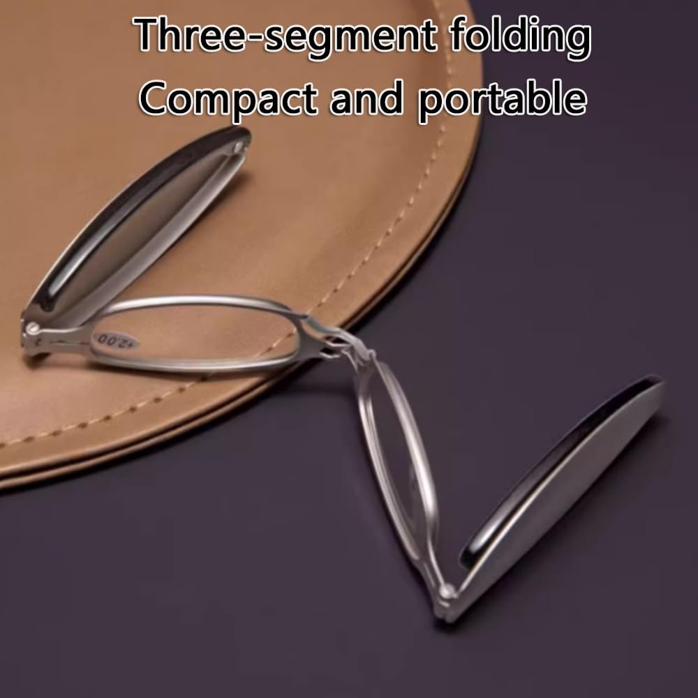 NILZA Schmal Lesebrillen Faltbare Computerbrille Lesehilfe Brillen Klappbare Reading Glasses Kompakte Sehhilfe Brille Mit Etui 1,0 3,5 (Color : Silver, Size : +2.0)
