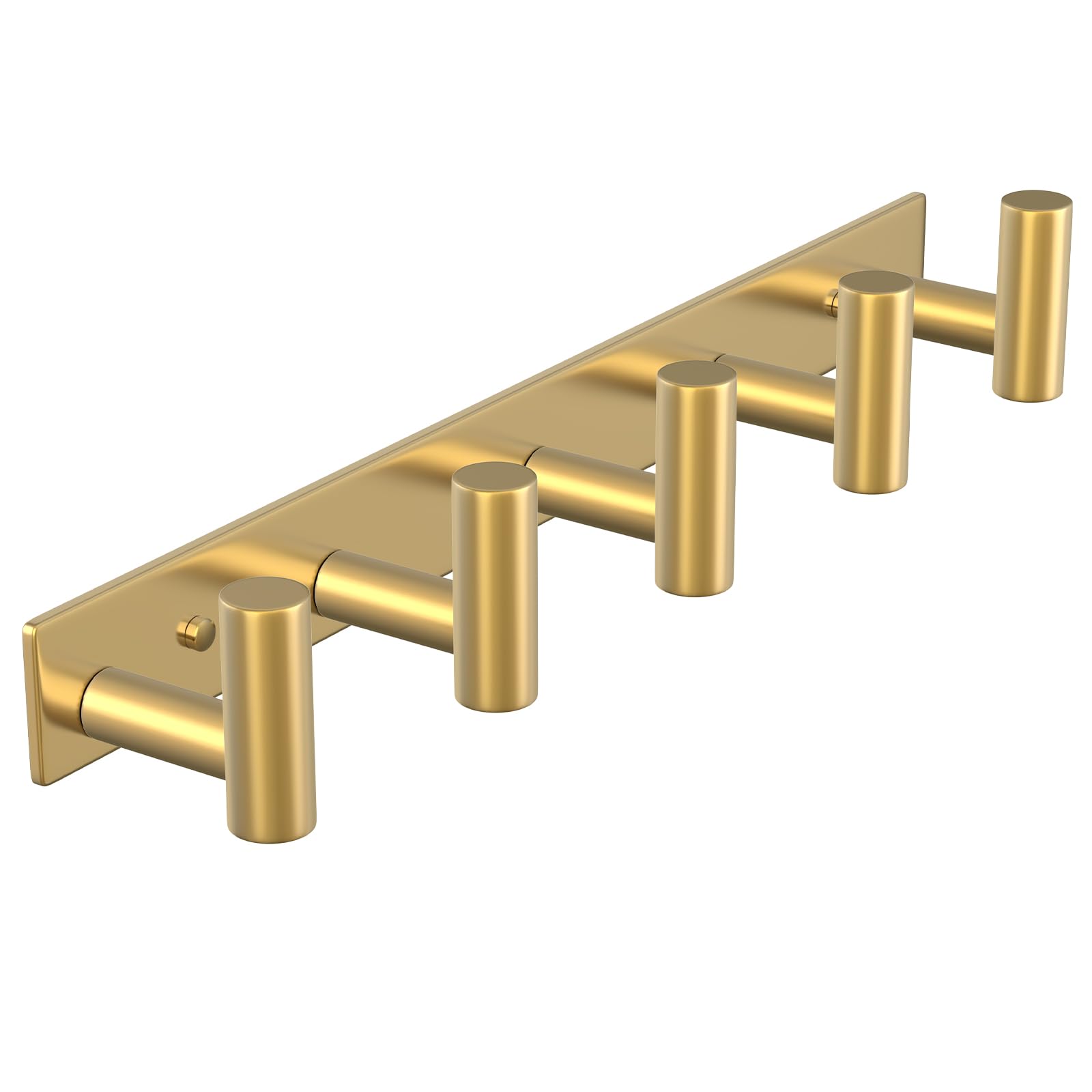 PMMASTO Gold Wall Mount Coat Rack, 5 T-Shaped Stainless Steel Hooks, 1 Pack