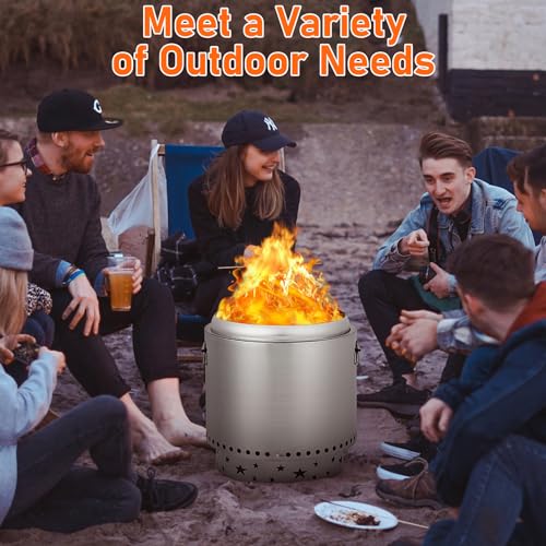 16.5inch Protable Smokeless Fire Pit, Fire Pit with Handles Design, Stainless Steel Stove Wood Burning, Removable Ash Pan, Ideal for Camping, Garden