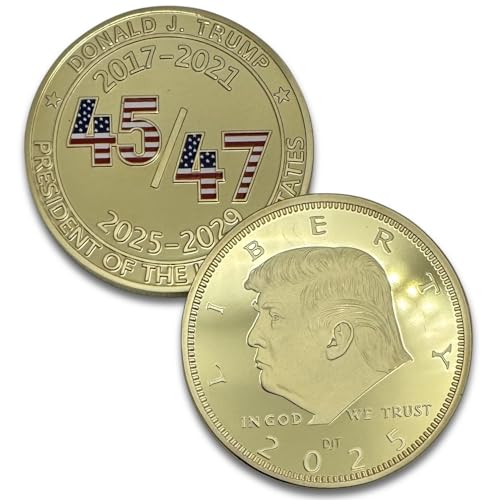 Image of Donald Trump Collectible 45 47 Gold Challenge Coin 24kt Gold Plating with Colorized 45 47 with USA Colors - Large Size 45mm x 3mm with Protective case
