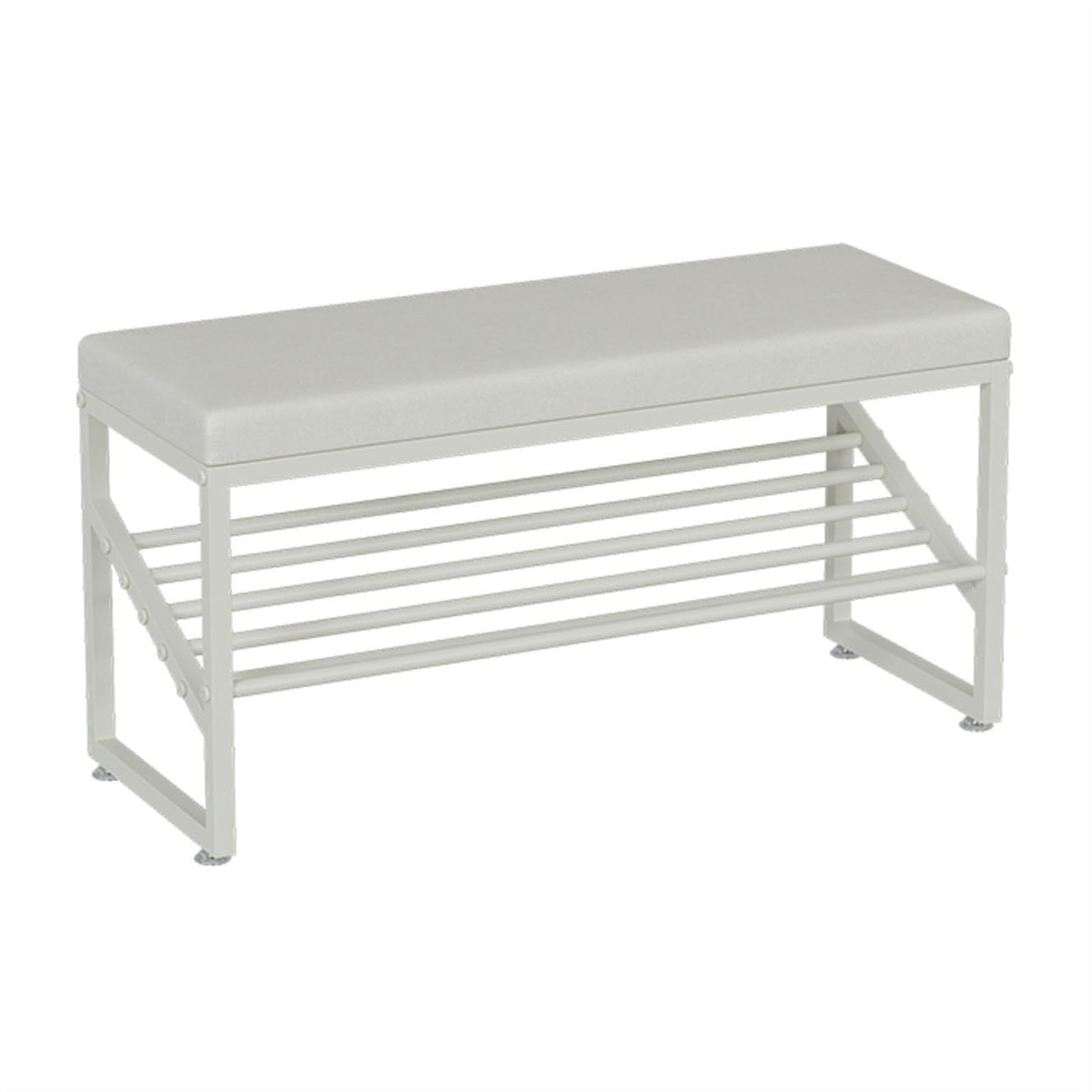 Banc à chaussures en métal blanc pour s'asseoir confortablement et ranger l'entrée familiale