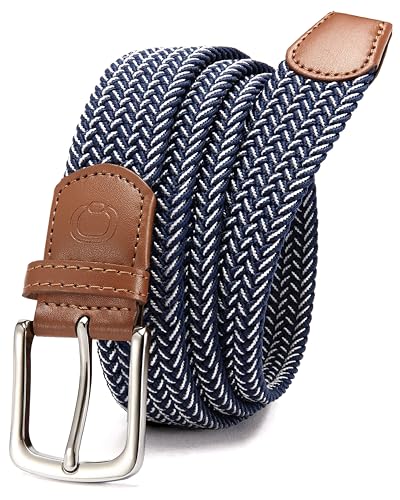 Image of Chaoren Leather Ratchet Belt 2 Pack Dress with Click Sliding Buckle 1 3 /8 inch in Gift Set Box - Adjustable Trim to Fit
