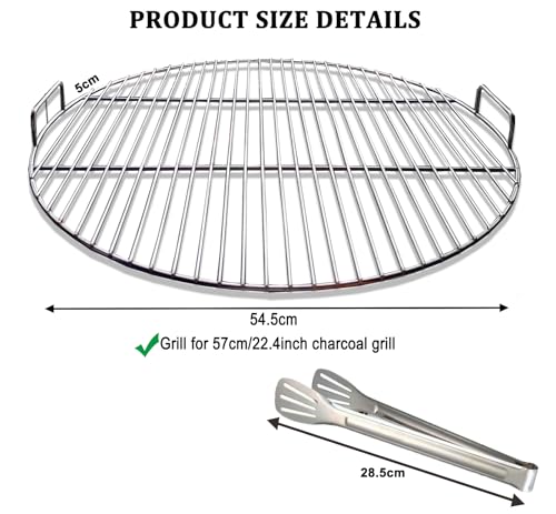 Huanniu 304 Grillrost Edelstahl Rund mit Griff, 54.5 cm Durchmesser für 57 cm Holzkohlegrills z.B Weber, Grillroste Ersatz Kugelgrill 57 cm, mit Grillclips