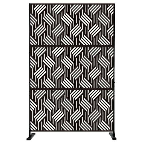 Kozyard Metal Privacy Screen 74" H x 47.2" W Decorative Outdoor Divider with Stand Panels Freestanding Screen Set for Deck Patio Balcony Garden Outdoor&Indoor(Black/Iron Weave)