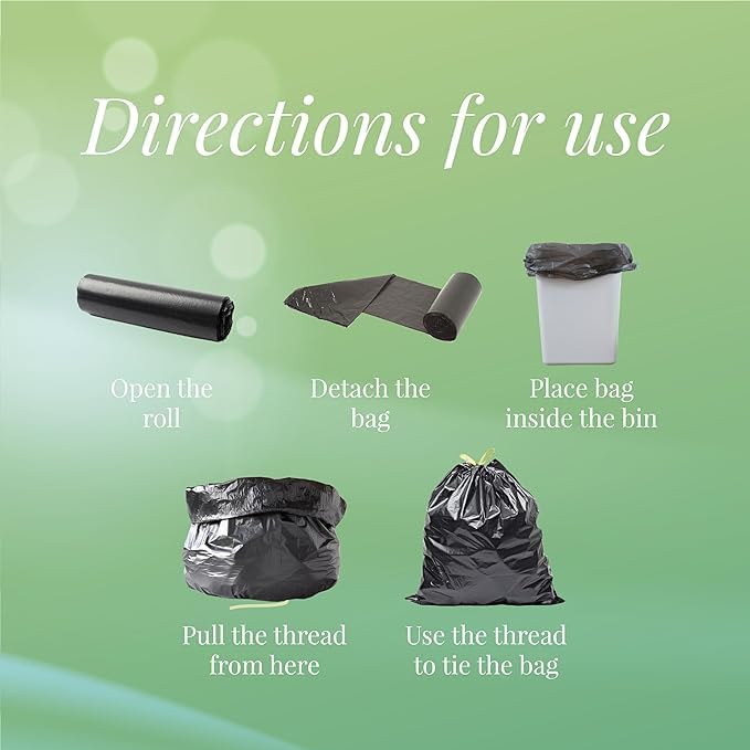 Image of ALN Premium Garbage Bags for dustbin with detachable drawstrings Medium Size 150 Count|19 x 21 inches Black, For Dry & Wet waste |30 bags /roll (Pack of 5)