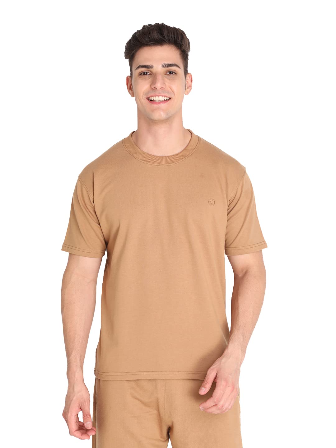 CHKOKKOMen's Terry Cotton Loose Fit Half Sleeves T-Shirt