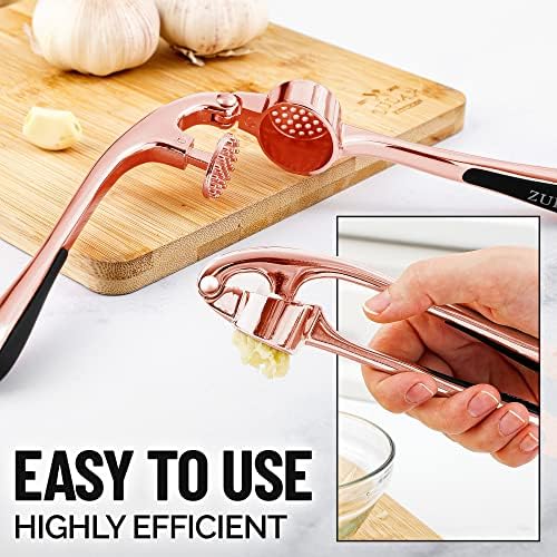 Zulay Kitchen Garlic Press with Soft, Easy to Squeeze Ergonomic Handle - Garlic Mincer Tool with Sturdy Design Extracts More Garlic Paste - Easy to Clean Garlic Crusher and Ginger Press (Rose Gold)