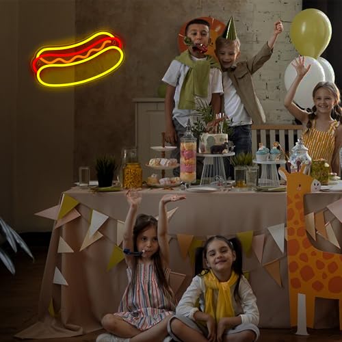 Image of Attivolife Hot Dogs Neon Sign for Wall Decor, Light up Delicious Food Hamburg LED Lamp with Dim USB Powered, Unique Business Fast Food Shop Bar Decor