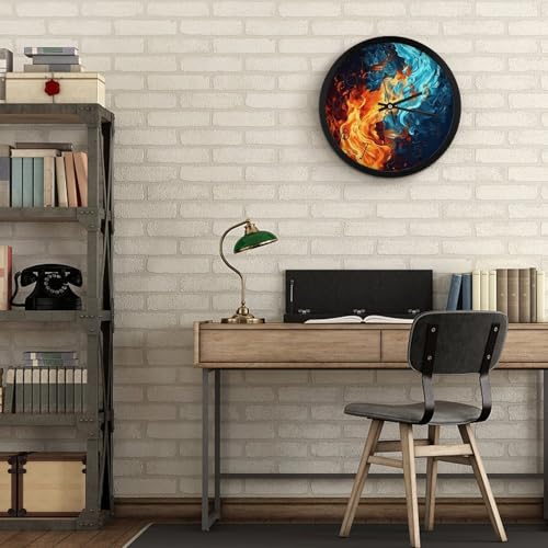 Horloge murale numérique décorative grand format à motif eau et feu - 7