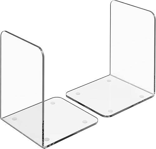 MaxGear Sujetalibros de acrílico Transparente, antideslizante, resistente para estantes, tapones decorativos para libros (1 par2 piezas, grande)