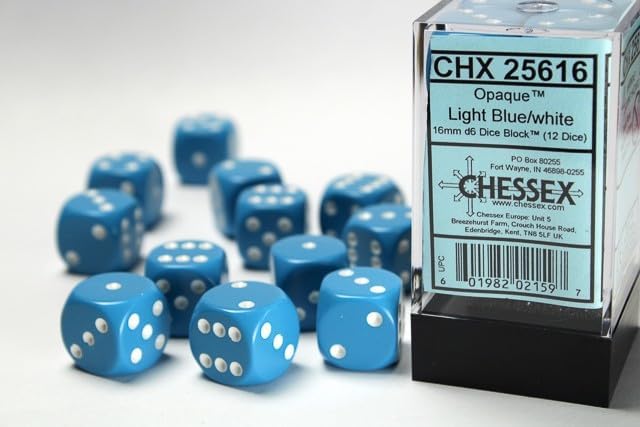 Miniatura 2 de Chessex DND - Juego de dados Chessex D&D de 0.630 in, opacos, de plástico, color azul claro y blanco, juego de dados poliédricos de mazmorras y