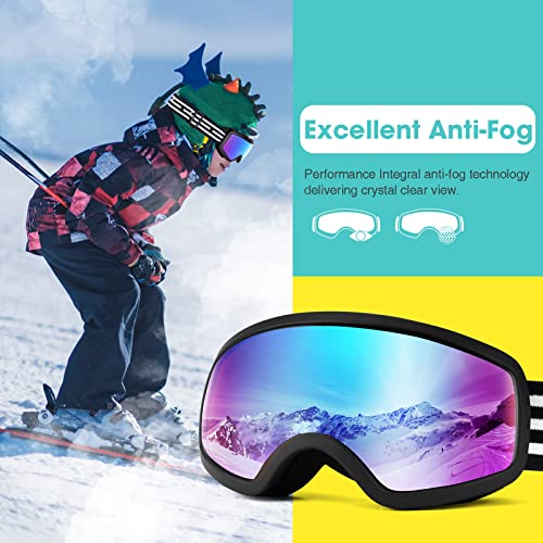 Image of EasYoung Kids Ski Goggles, Skiing Snowboard Goggles for Boys Girls Junior, Snow Glasses Helmet Compatible