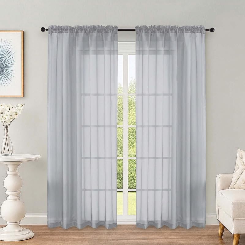 OWENIE Light Grey Sheer Curtains 72 Inch Long 2 Panels for Living Room