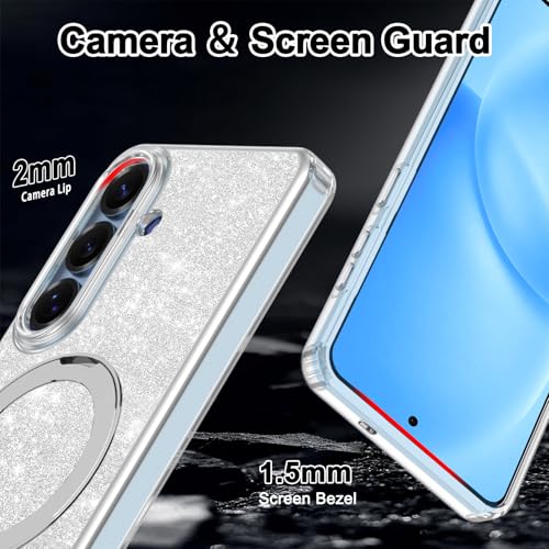 Shecaset Magnetic for Galaxy S26 Plus Case with Invisible Ring Stand[Compatible with MagSafe] Full Body Slim Women Girl Shockproof Marble Pattern Design Case for Samsung Galaxy S26 Plus,Glitter Clear - image 6