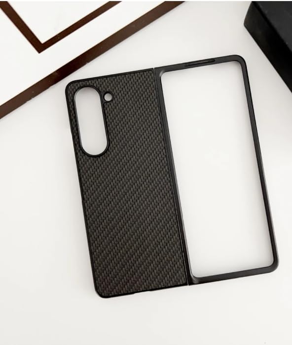 Image of Protective Case for Samsung Galaxy Z Fold 6 5G Carbon Fiber Leather Design Hard Polycarbonate Camera Bump Fold Case. (Black)