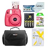 Fujifilm Instax Mini 8 Instant Film Camera With Fujifilm Instax Mini Instant Film Twin Pack (20 Sheets), Compact Bag Case, Batteries and Battery Charger (Raspberry)