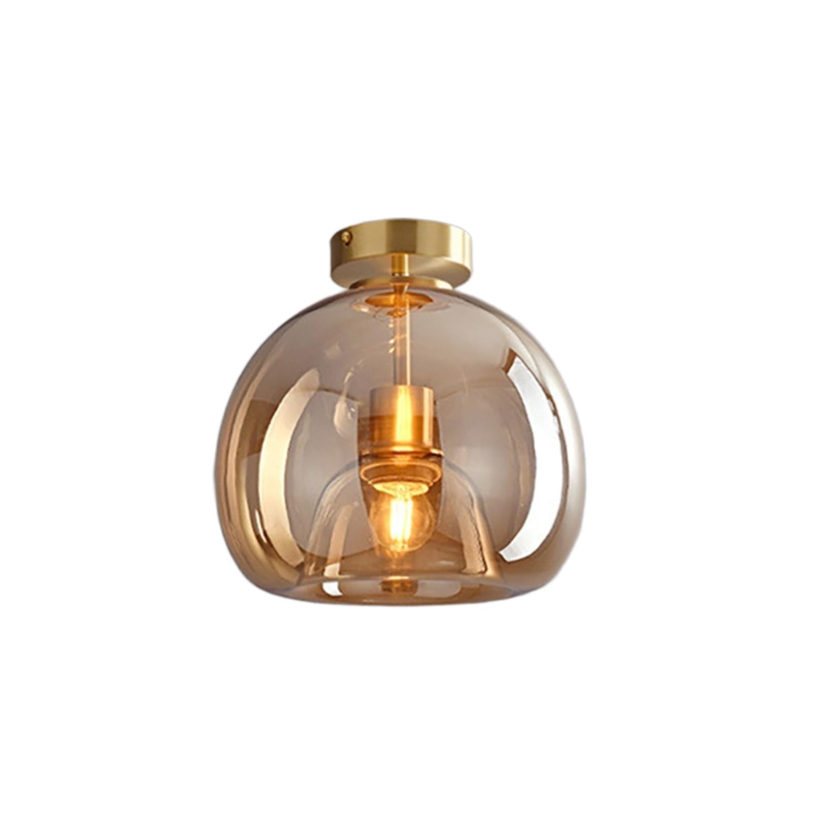 LYMSXAZOU Retro Mid Century Modern Ceiling Light Fixture Semi Flush Mount Round Globe Lamp Amber Smoke Design Ideal for Hallway and Corridor Lighting