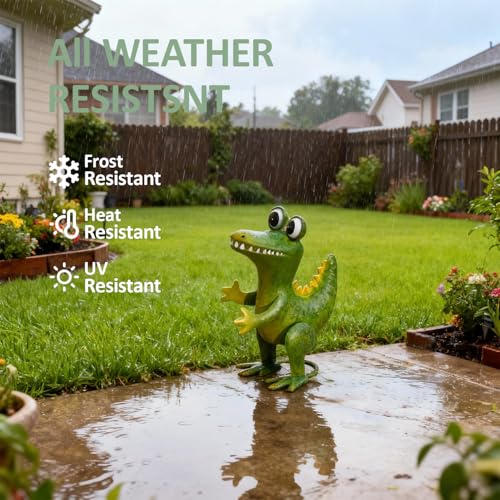 Estatua de Cocodrilo para Jardín de Metal Verde miniatura 3