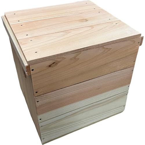 座れる収納 蓋付ウッドボックス(りんご箱幅半分サイズ)青森県産杉使用