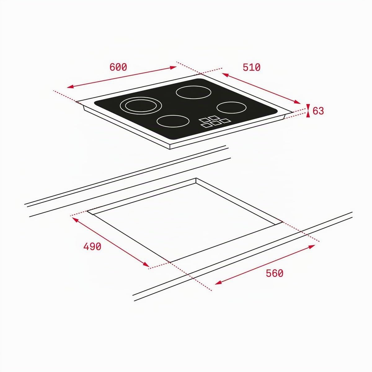TEKA Placa Vitrocerámica 60 cm, 4 Fuegos, Touch Control Multislider, Indicador de Calor Residual, Función Stop & Go, Modelo TB 6415